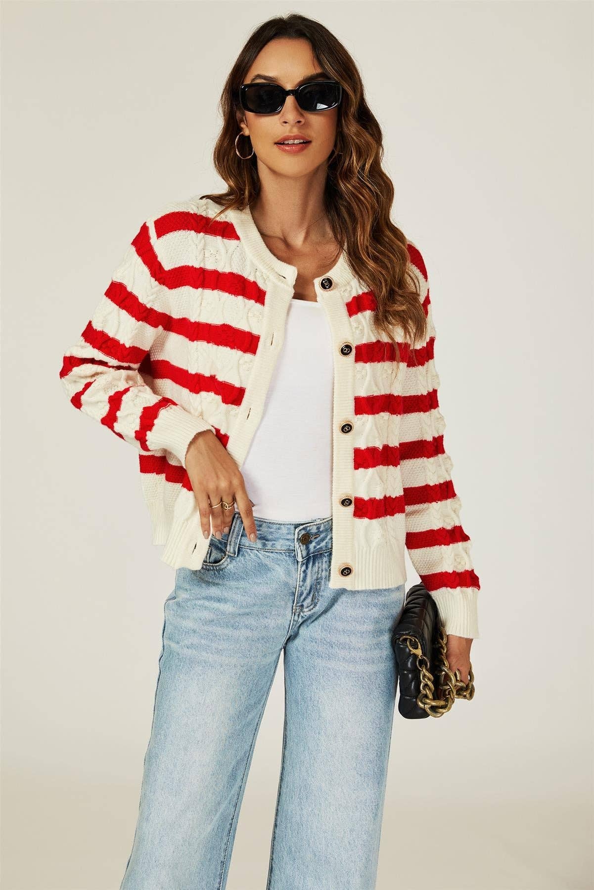 Cardigan Riscas Vermelho